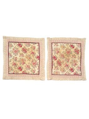 Floral Rose Victorian Quilted 25" Square Pillow Shams With Satin Trim Set Of 2